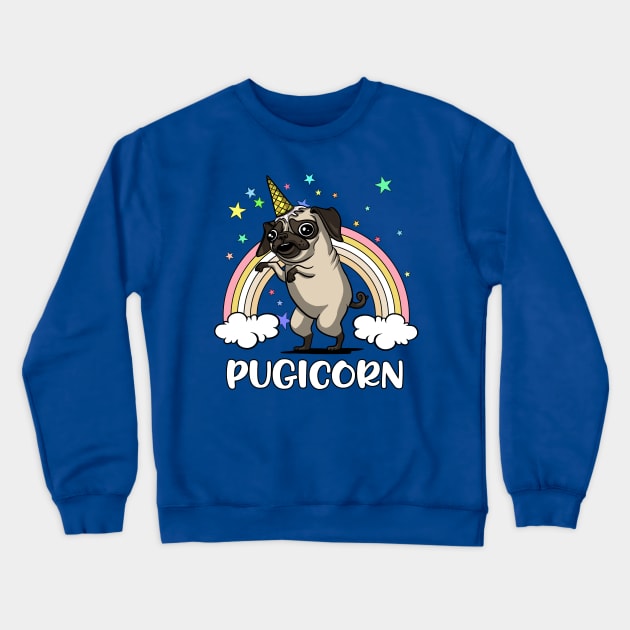 Pugicorn Funny Unicorn Pug Fantasy Rainbow Crewneck Sweatshirt by underheaven